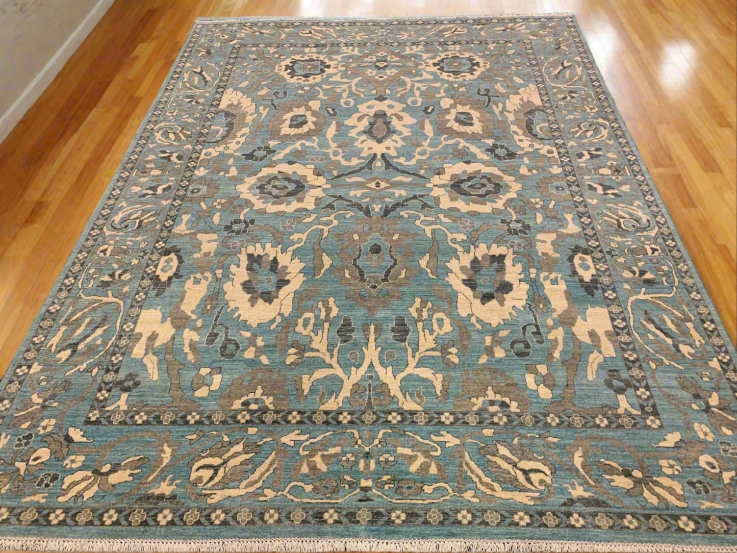 Light Mint Blue 9X12 Oushak Handmade Wool Rug # 11878