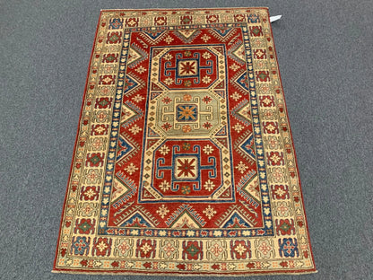 Geometric 4X6 Kazak Handmade Wool Rug # 9884