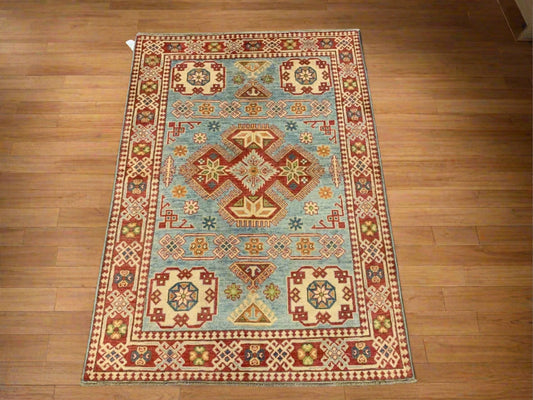 Kazak Light Blue 4X6 Handmade Wool Rug # 9492