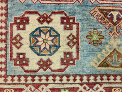 Kazak Light Blue 4X6 Handmade Wool Rug # 9492