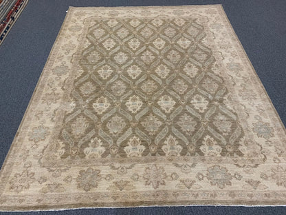 8X10 Oushak Soft Green/Ivory Handmade Wool Rug # 9837