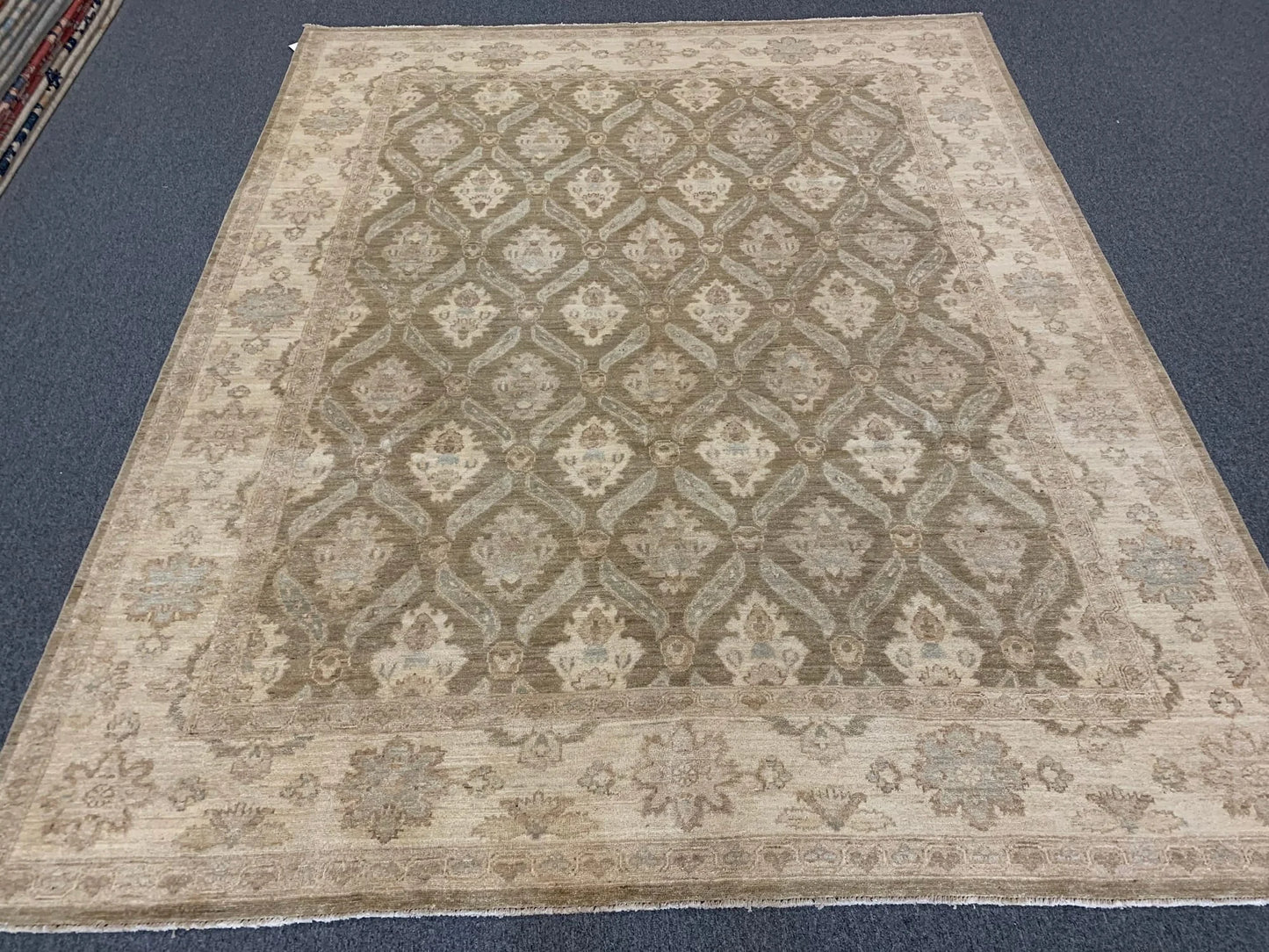 8X10 Oushak Soft Green/Ivory Handmade Wool Rug # 9837