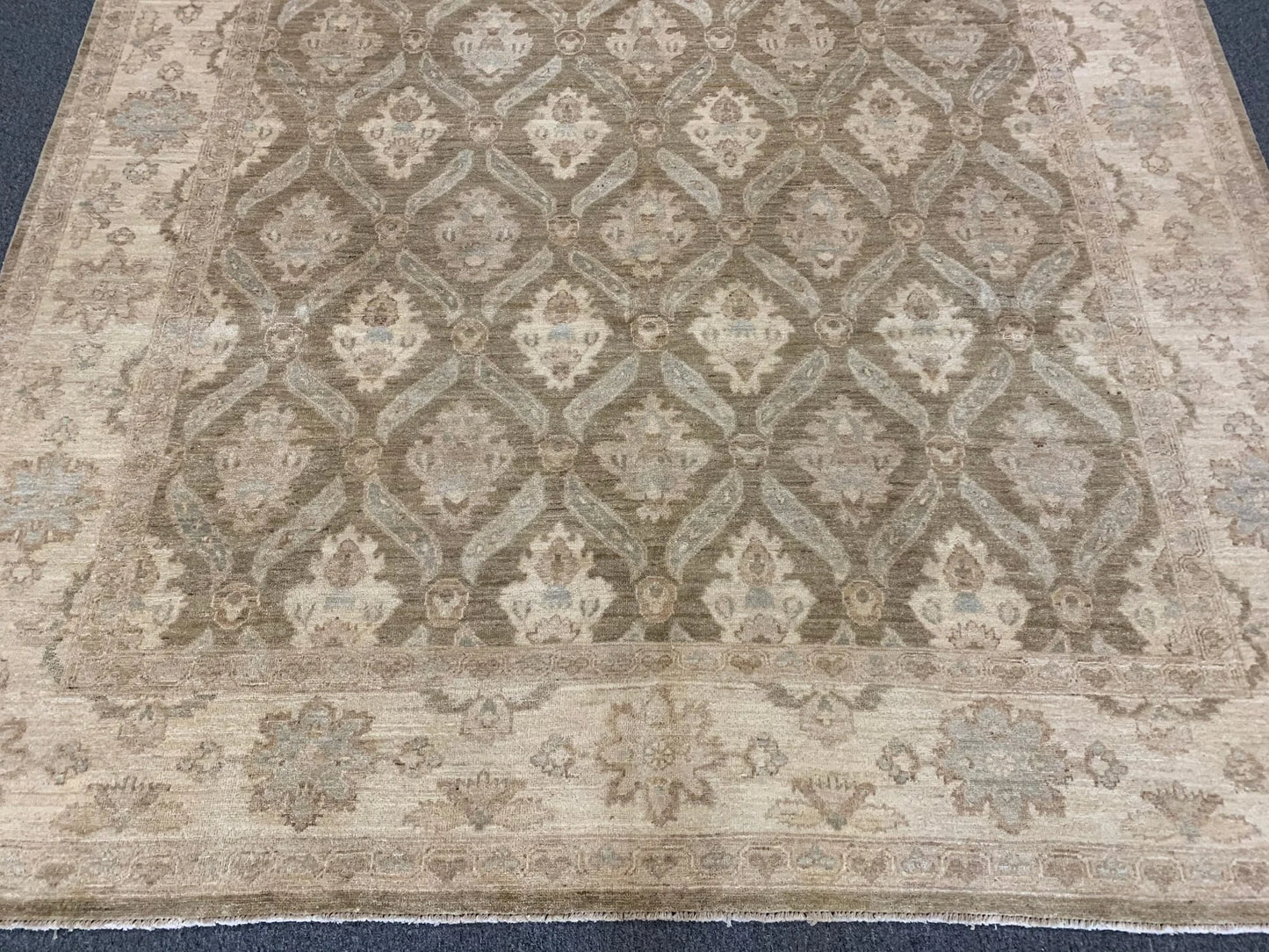 8X10 Oushak Soft Green/Ivory Handmade Wool Rug # 9837