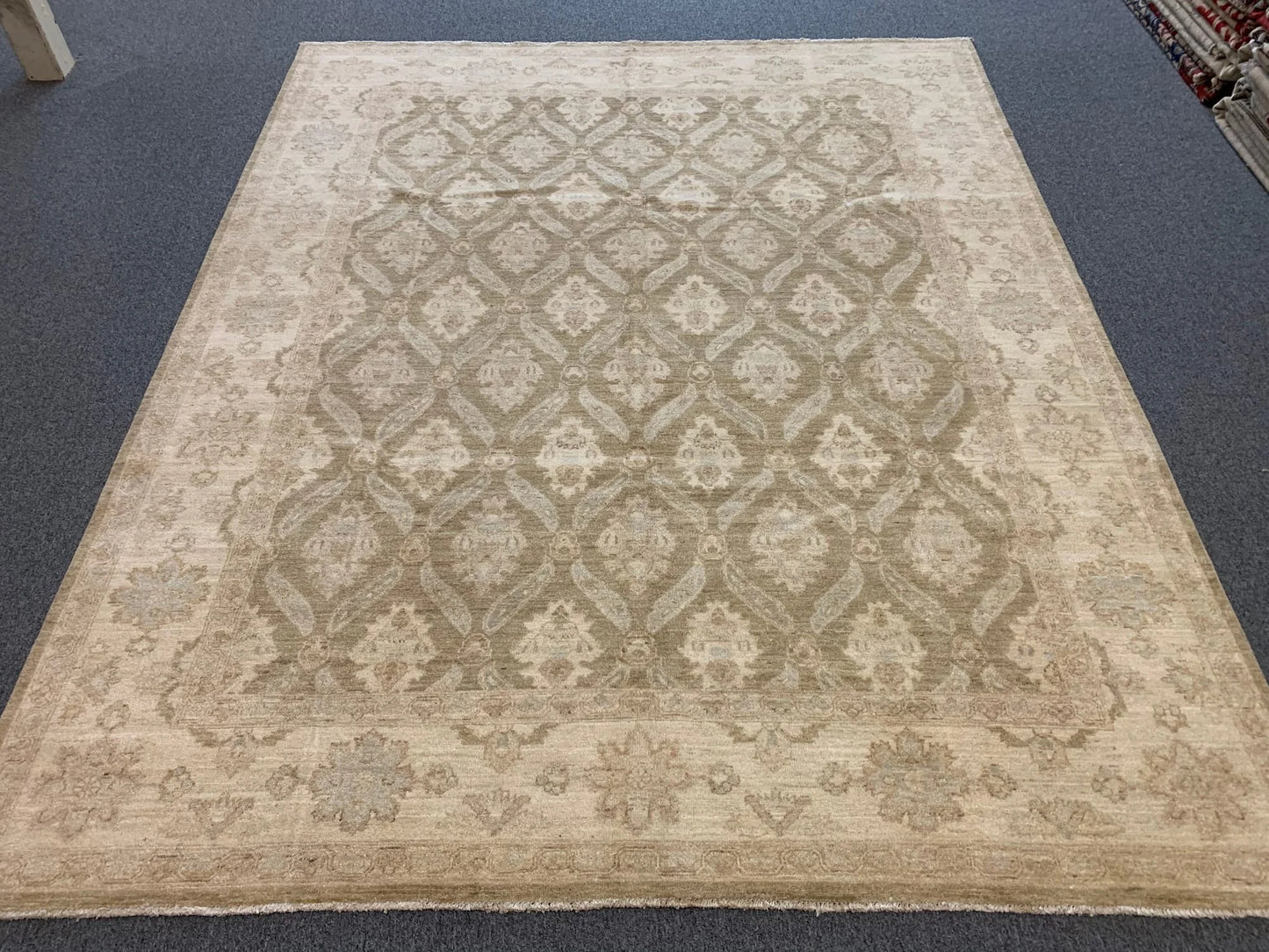 8X10 Oushak Soft Green/Ivory Handmade Wool Rug # 9837