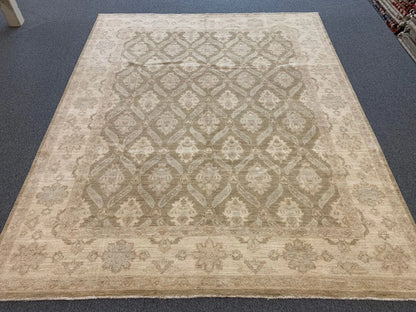 8X10 Oushak Soft Green/Ivory Handmade Wool Rug # 9837