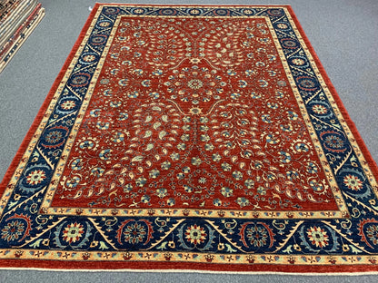 Red/Navy Blue Tabrez 9X12 Handmade Wool Rug # 11084