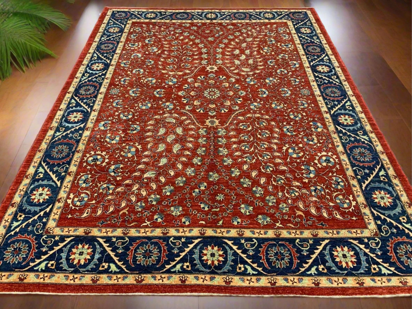 Red/Navy Blue Tabrez 9X12 Handmade Wool Rug # 11084