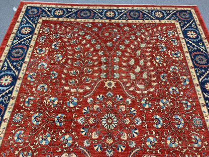 Red/Navy Blue Tabrez 9X12 Handmade Wool Rug # 11084