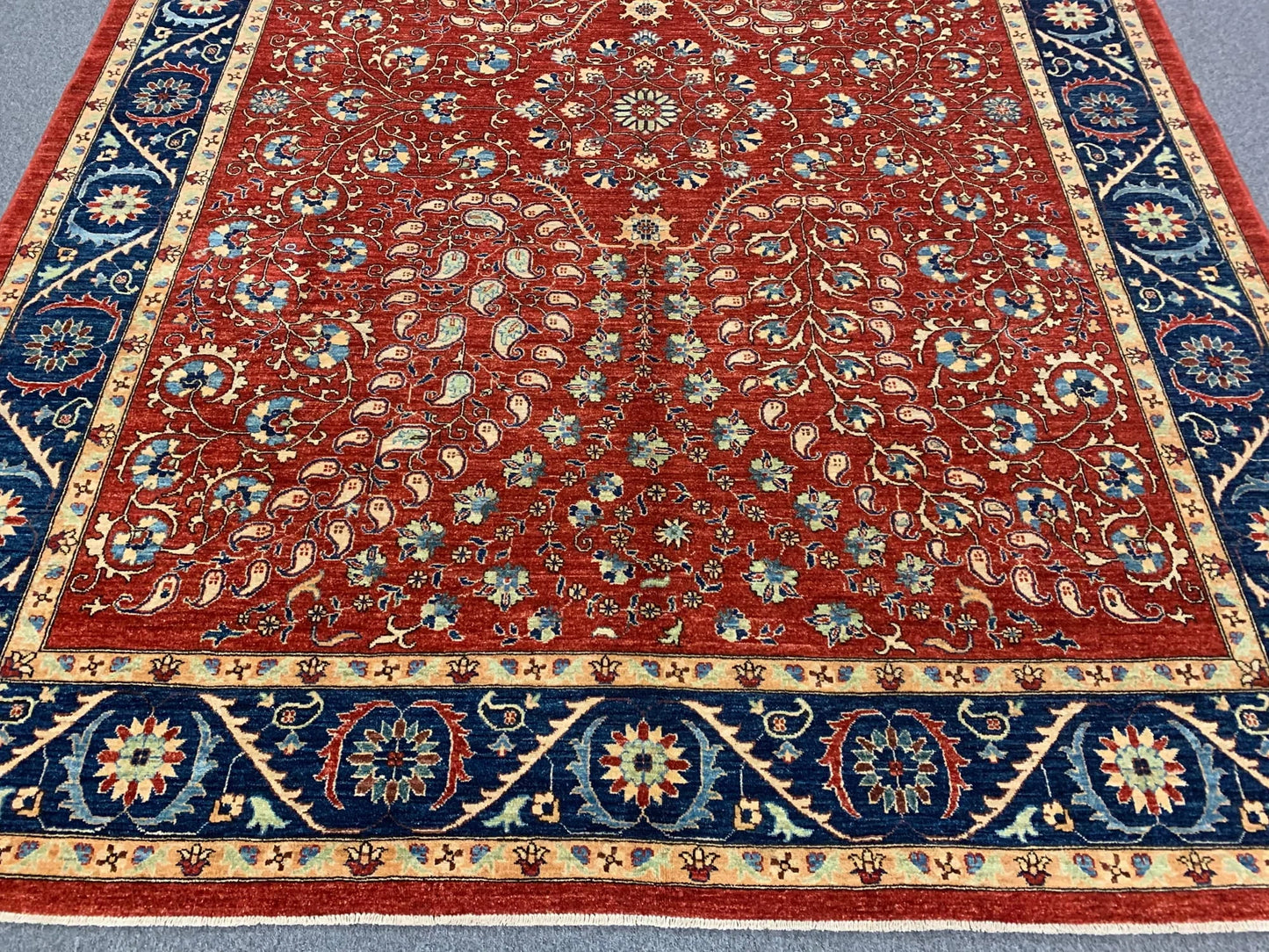 Red/Navy Blue Tabrez 9X12 Handmade Wool Rug # 11084