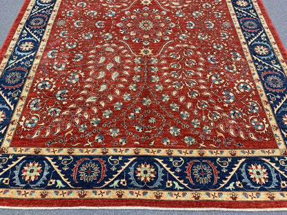 Red/Navy Blue Tabrez 9X12 Handmade Wool Rug # 11084