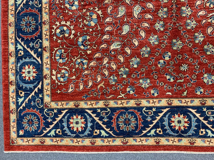 Red/Navy Blue Tabrez 9X12 Handmade Wool Rug # 11084