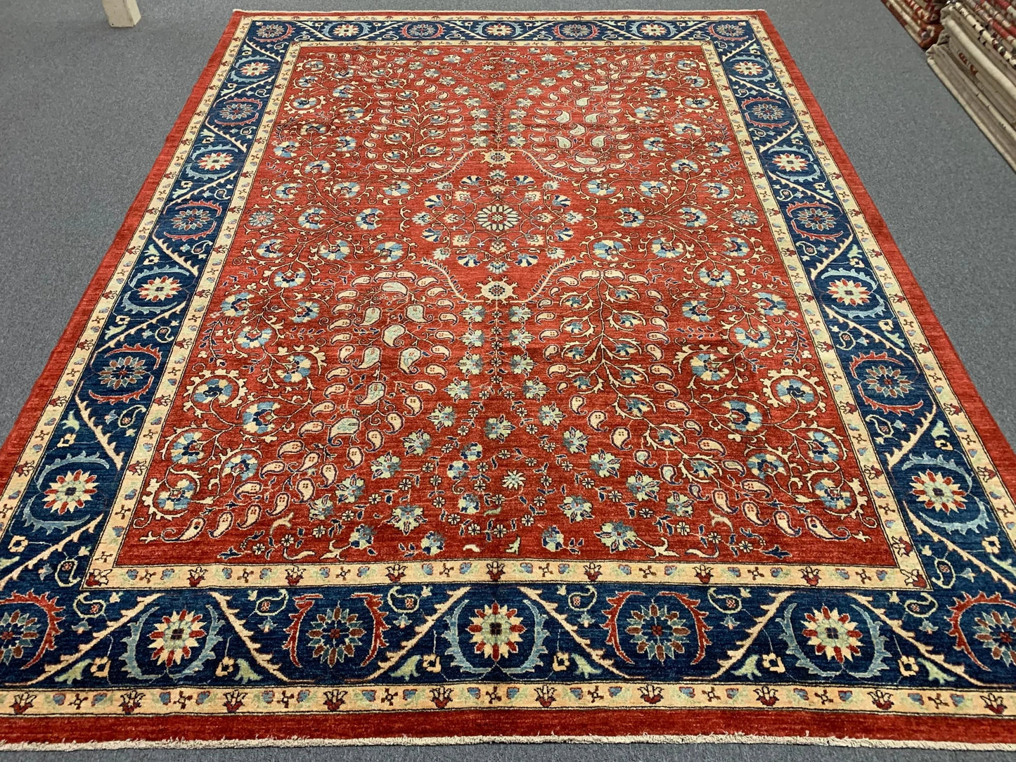 Red/Navy Blue Tabrez 9X12 Handmade Wool Rug # 11084