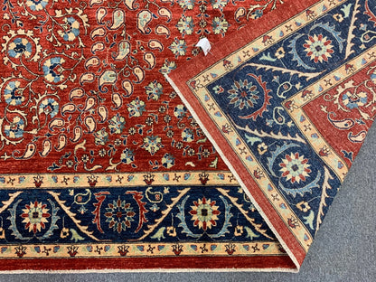 Red/Navy Blue Tabrez 9X12 Handmade Wool Rug # 11084