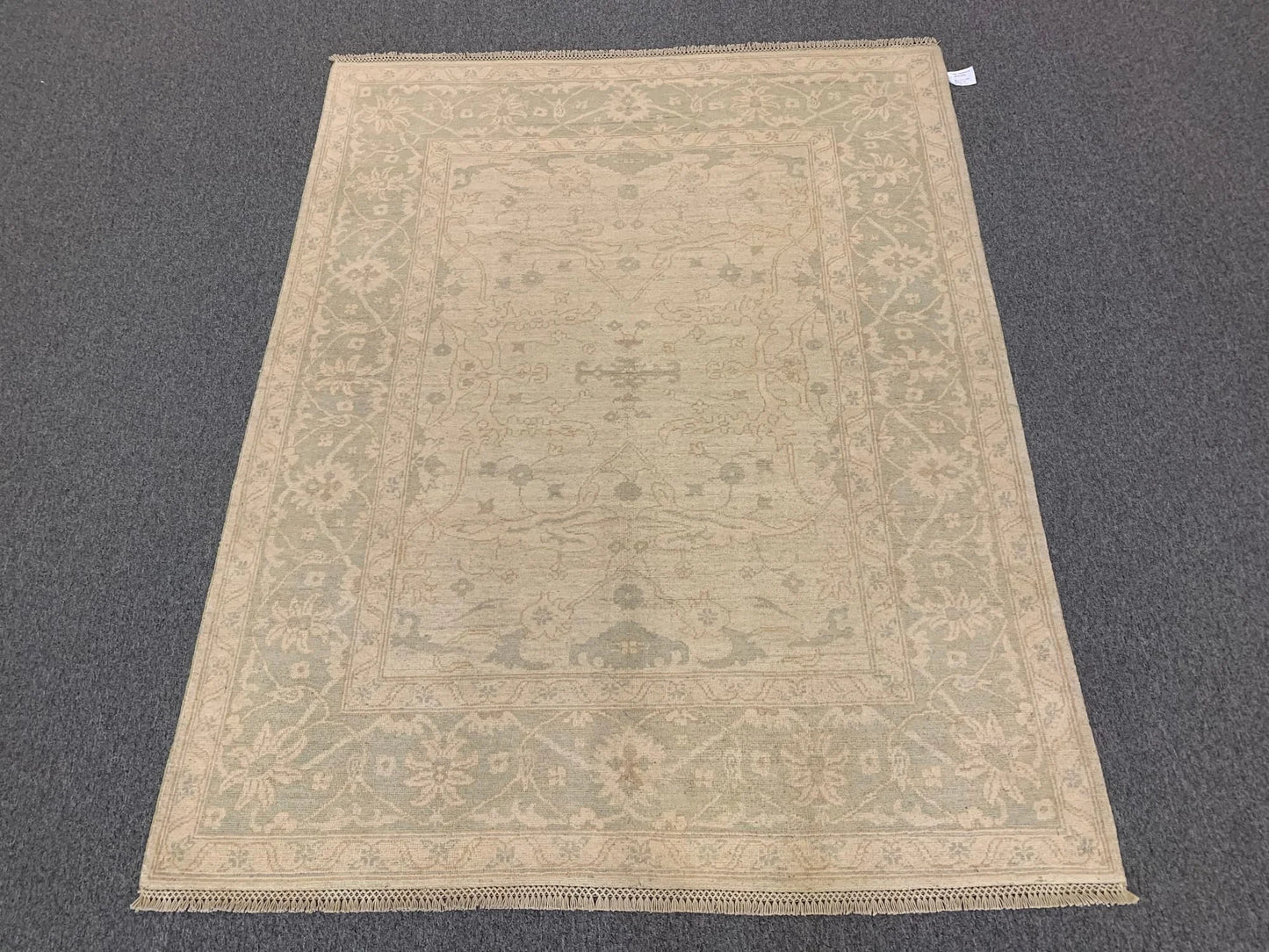 Oushak Ivory/Green 5X7 Handmade Wool Rug # 11560