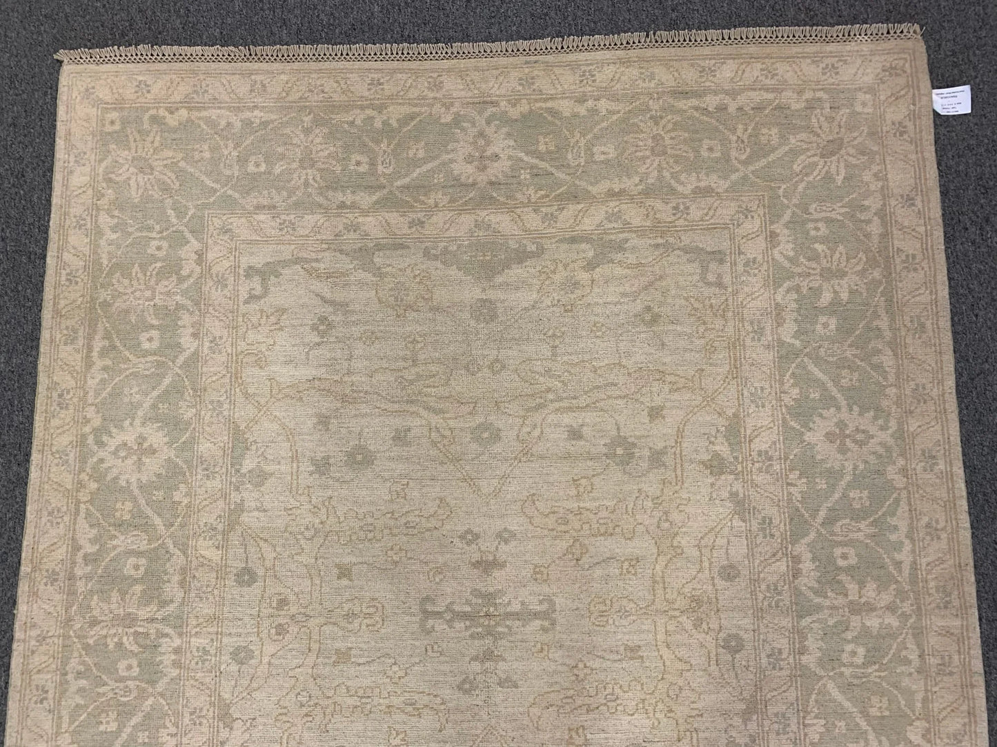 Oushak Ivory/Green 5X7 Handmade Wool Rug # 11560