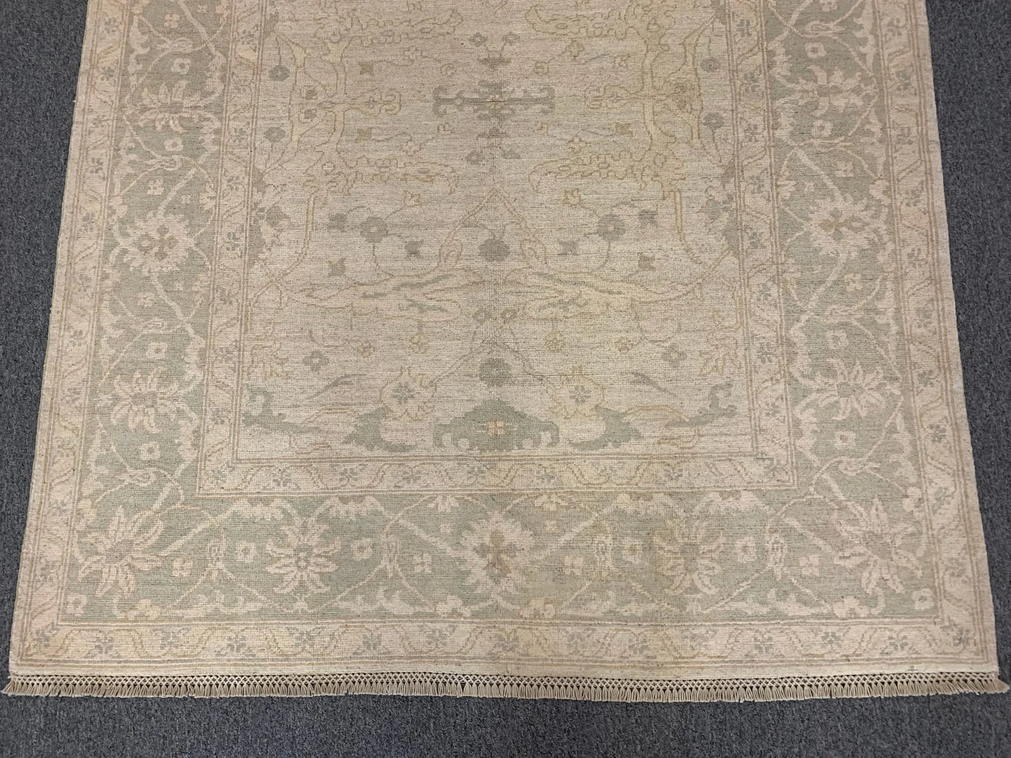 Oushak Ivory/Green 5X7 Handmade Wool Rug # 11560