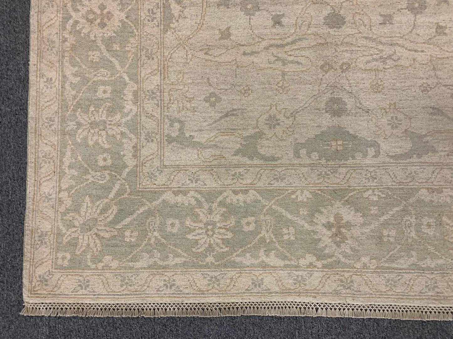 Oushak Ivory/Green 5X7 Handmade Wool Rug # 11560