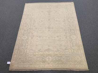 Oushak Ivory/Green 5X7 Handmade Wool Rug # 11560