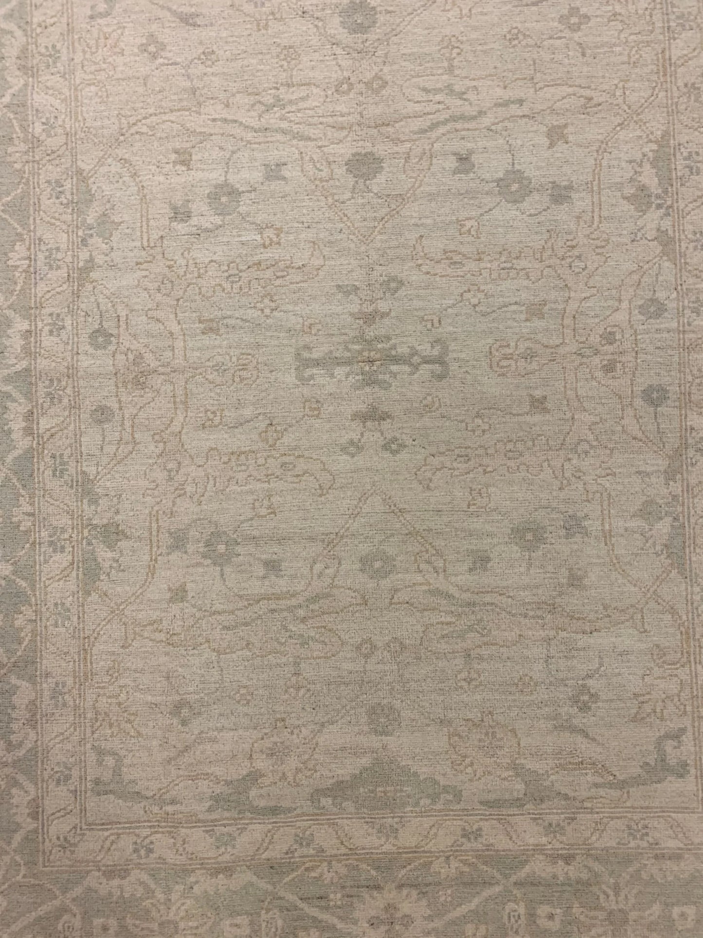 Oushak Ivory/Green 5X7 Handmade Wool Rug # 11560