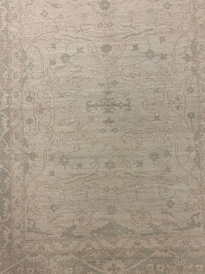 Oushak Ivory/Green 5X7 Handmade Wool Rug # 11560