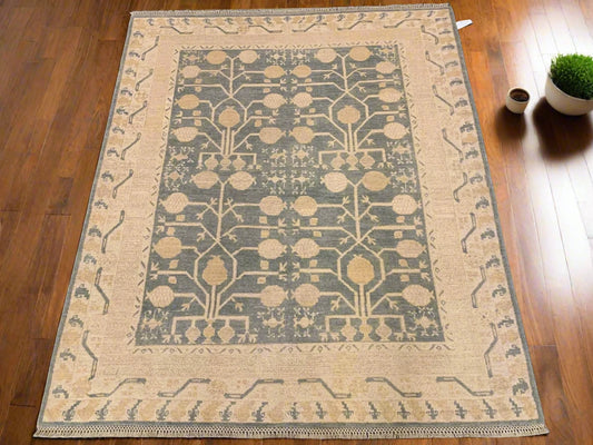 Oushak Ivory/Gray 5X7 Handmade Wool Rug # 11566