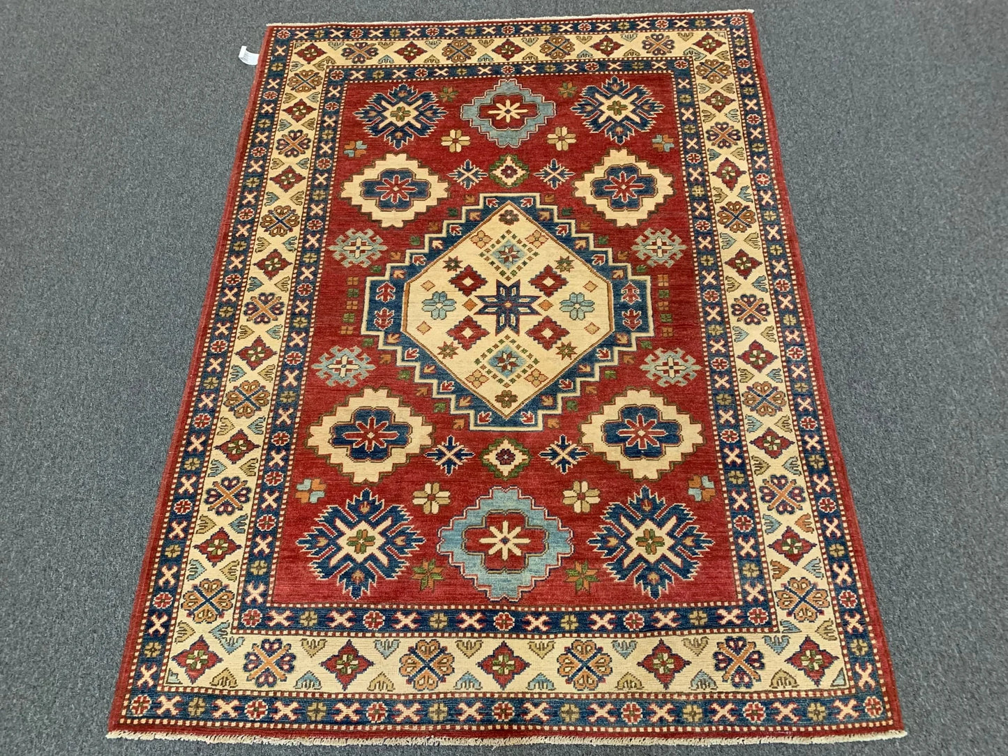 Kazak Rest Blue Multicolor 5X7 Handmade Wool Rug # 9450