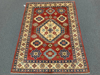 Kazak Rest Blue Multicolor 5X7 Handmade Wool Rug # 9450