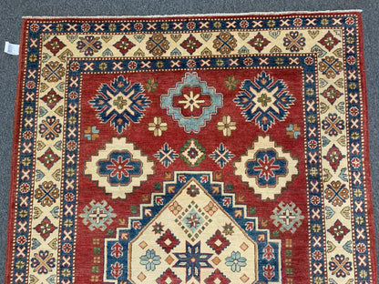 Kazak Rest Blue Multicolor 5X7 Handmade Wool Rug # 9450