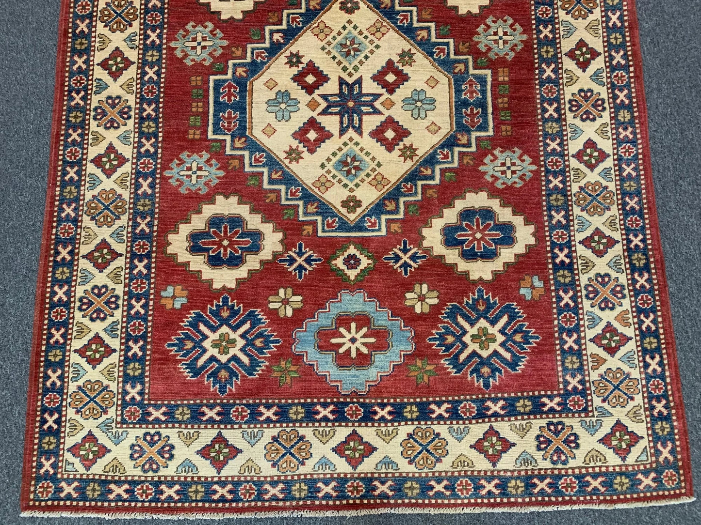 Kazak Rest Blue Multicolor 5X7 Handmade Wool Rug # 9450