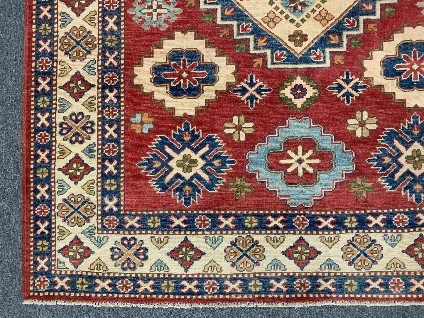 Kazak Rest Blue Multicolor 5X7 Handmade Wool Rug # 9450