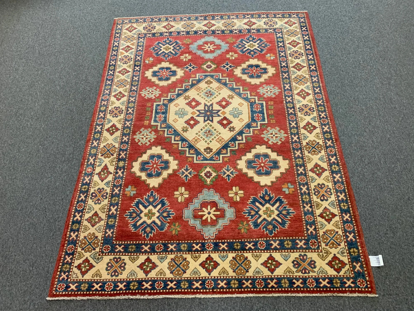 Kazak Rest Blue Multicolor 5X7 Handmade Wool Rug # 9450