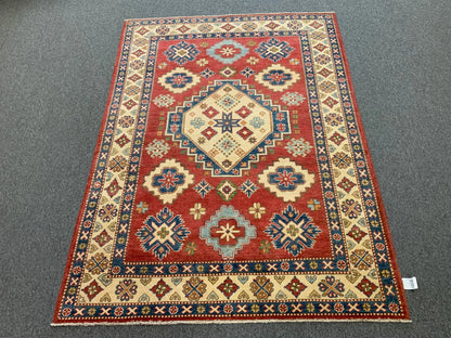 Kazak Rest Blue Multicolor 5X7 Handmade Wool Rug # 9450