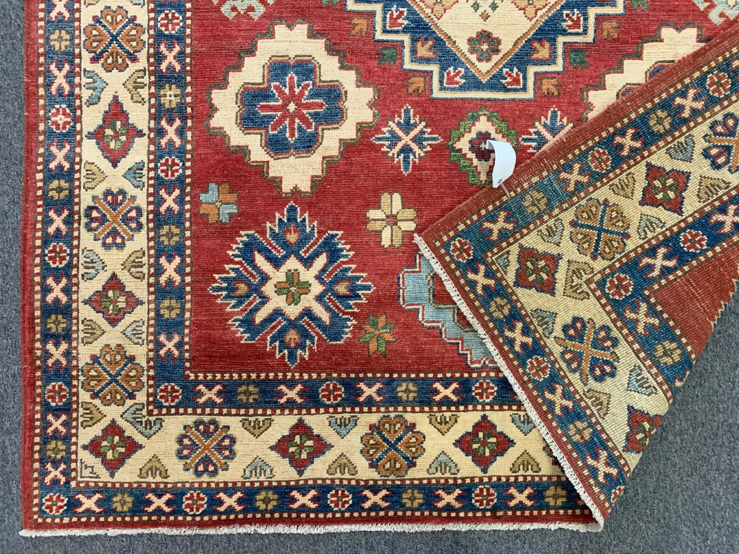 Kazak Rest Blue Multicolor 5X7 Handmade Wool Rug # 9450