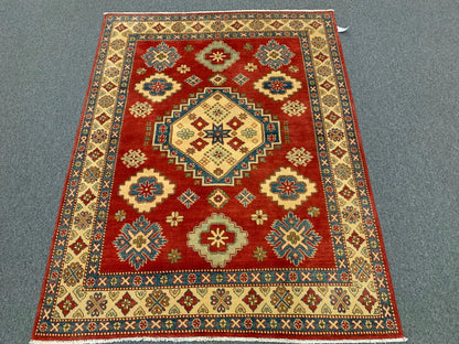 Kazak Rest Blue Multicolor 5X7 Handmade Wool Rug # 10383