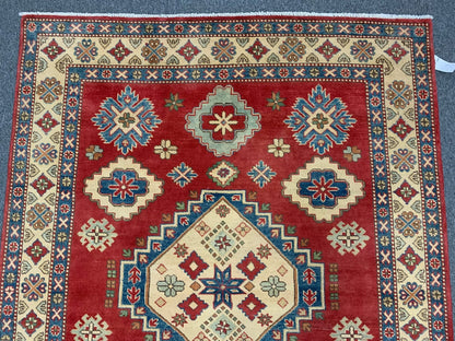 Kazak Rest Blue Multicolor 5X7 Handmade Wool Rug # 10383