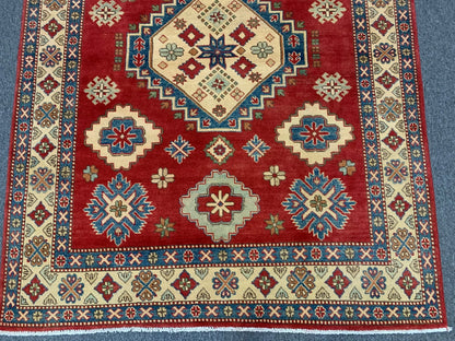 Kazak Rest Blue Multicolor 5X7 Handmade Wool Rug # 10383