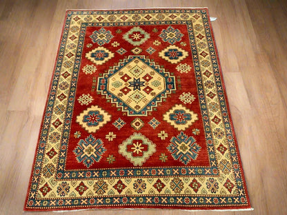 Kazak Rest Blue Multicolor 5X7 Handmade Wool Rug # 10383