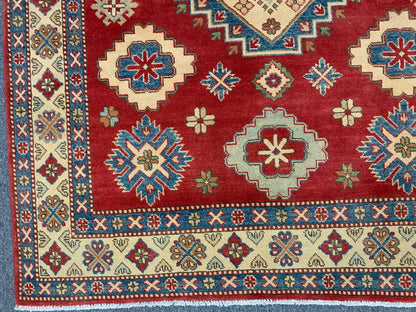 Kazak Rest Blue Multicolor 5X7 Handmade Wool Rug # 10383