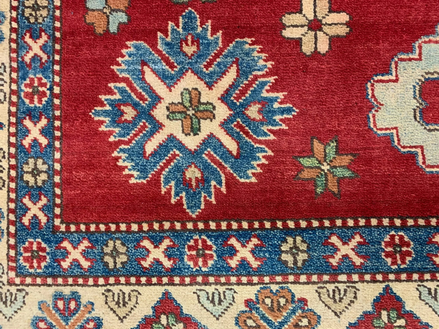 Kazak Rest Blue Multicolor 5X7 Handmade Wool Rug # 10383