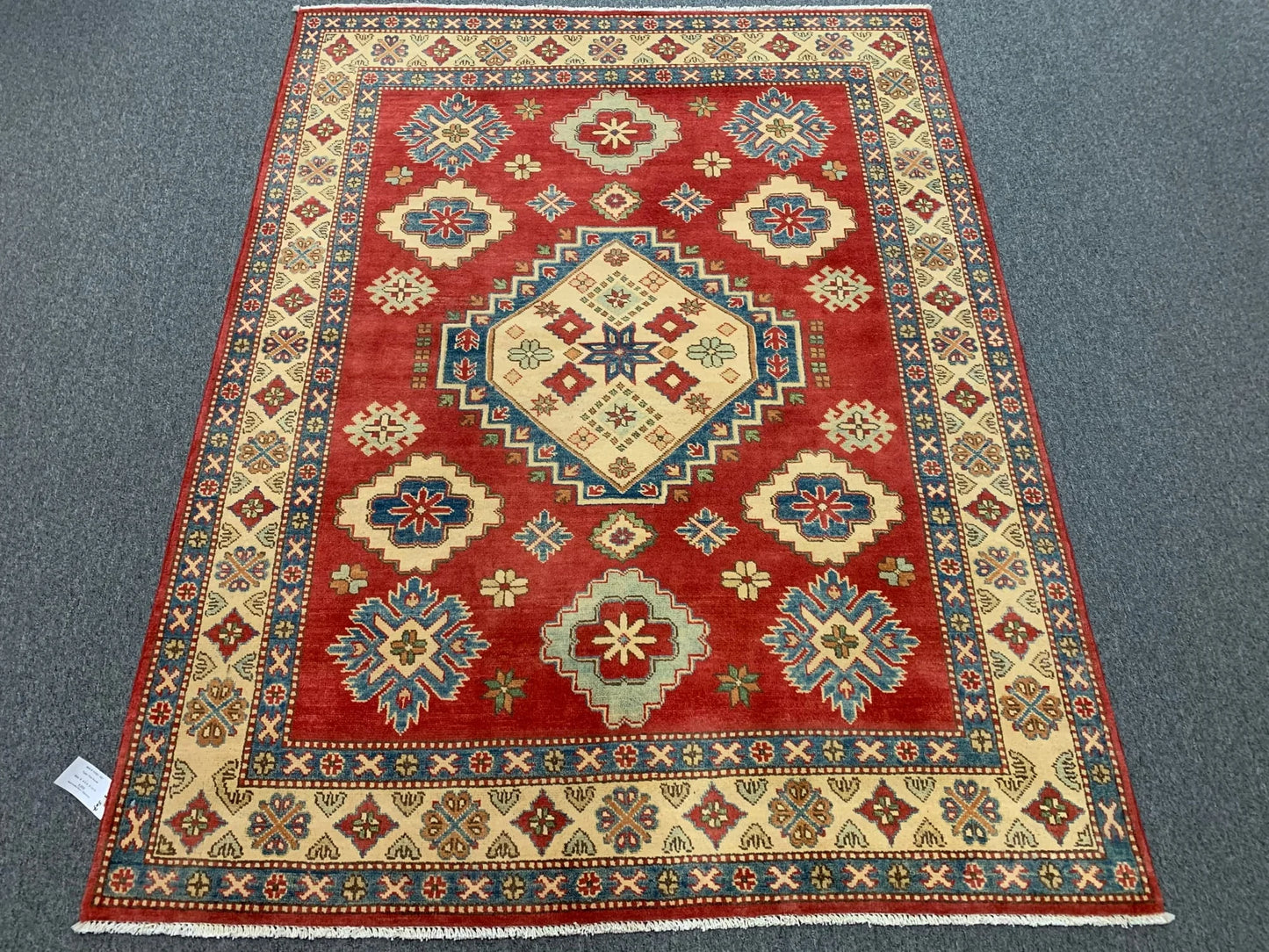 Kazak Rest Blue Multicolor 5X7 Handmade Wool Rug # 10383