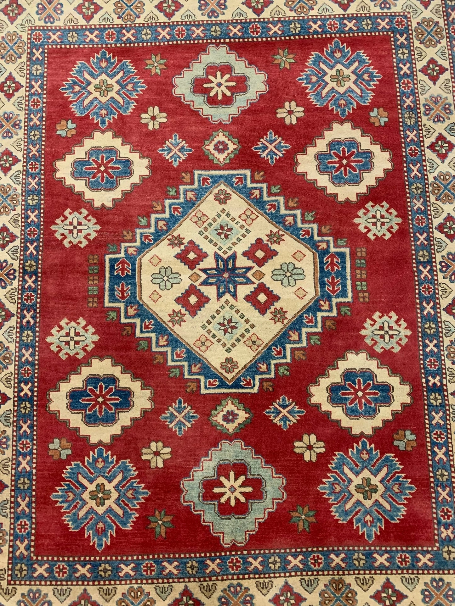 Kazak Rest Blue Multicolor 5X7 Handmade Wool Rug # 10383