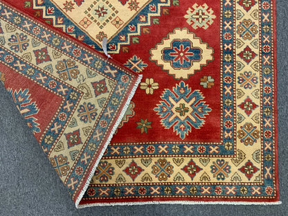 Kazak Rest Blue Multicolor 5X7 Handmade Wool Rug # 10383