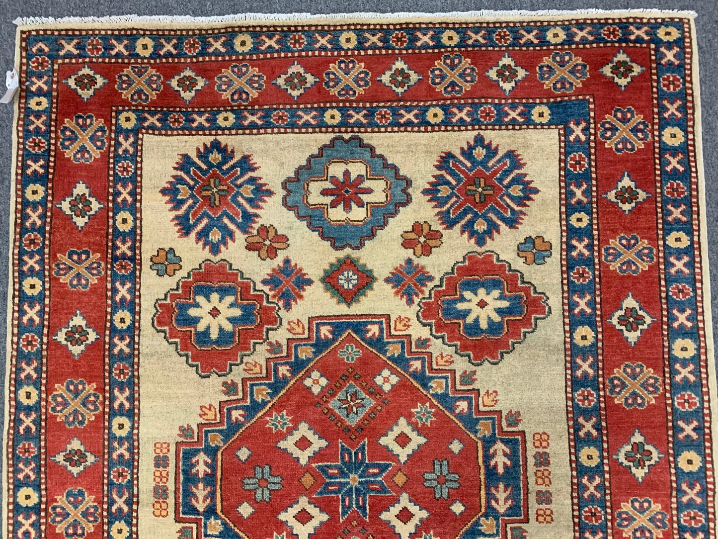 Kazak Ivory/Rest Multicolor 5X7 Handmade Wool Rug # 10018