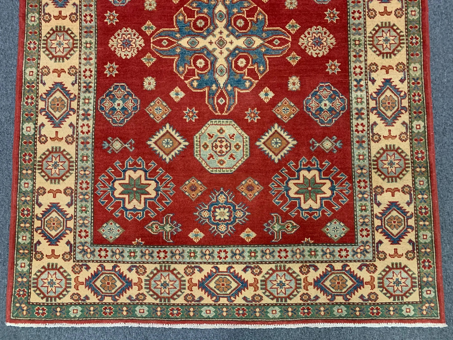 Kazak Rest Blue Multicolor 5X7 Handmade Wool Rug # 10062