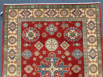 Kazak Rest Blue Multicolor 5X7 Handmade Wool Rug # 10062