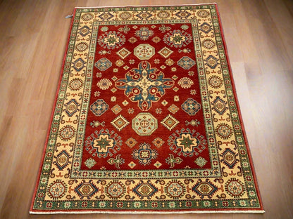 Kazak Rest Blue Multicolor 5X7 Handmade Wool Rug # 10062