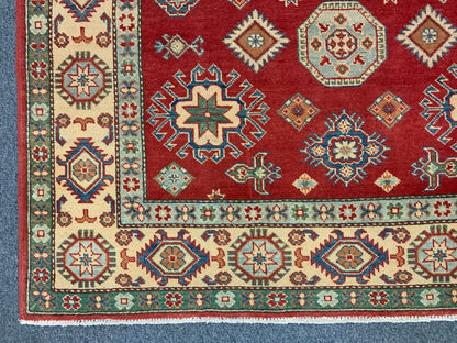 Kazak Rest Blue Multicolor 5X7 Handmade Wool Rug # 10062