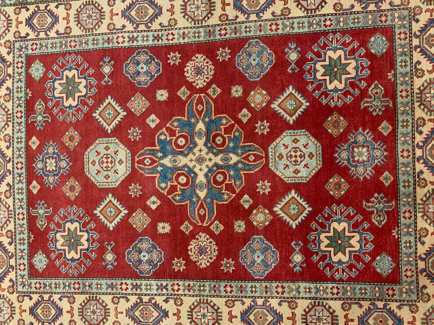 Kazak Rest Blue Multicolor 5X7 Handmade Wool Rug # 10062