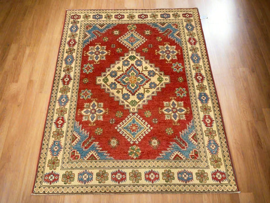 Kazak Rest Blue Multicolor 5X7 Handmade Wool Rug # 10005