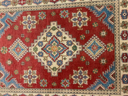 Kazak Rest Blue Multicolor 5X7 Handmade Wool Rug # 10005